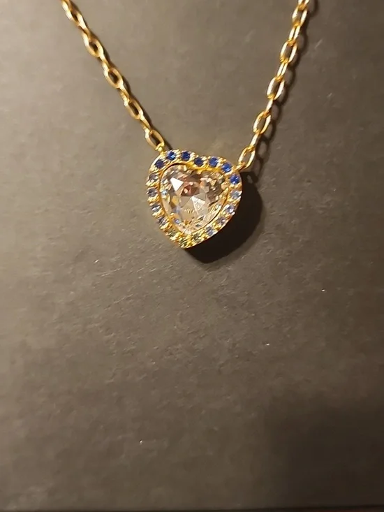 Kurt Geiger Gold Heart Necklace with Blue Crystal Halo - Picture 2 of 3